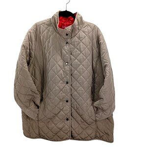 Women Within Quilted Jacket Barn Coat Snaps Down Tan/Red Diamond Quilt Size 1X